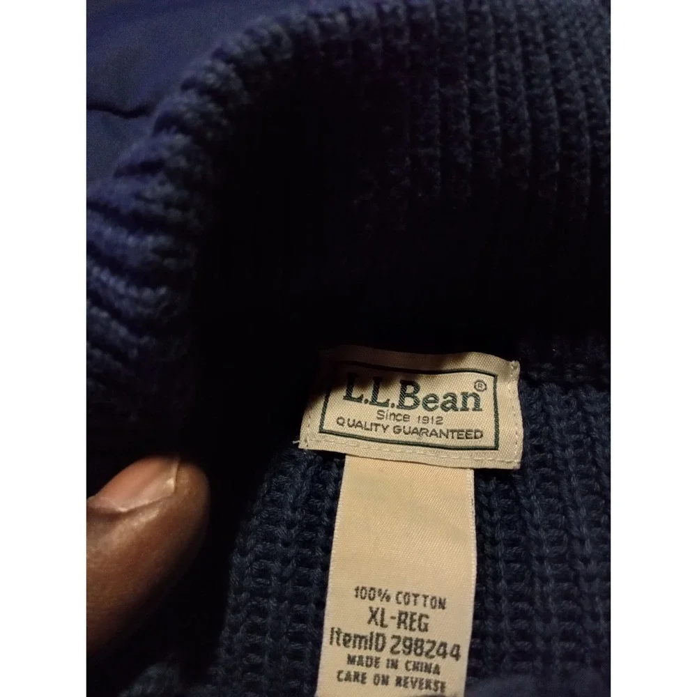 LL Bean Sweater Mens XL Navy‎ Waffle Knit Full Zip Heavyweight Organic Cotton